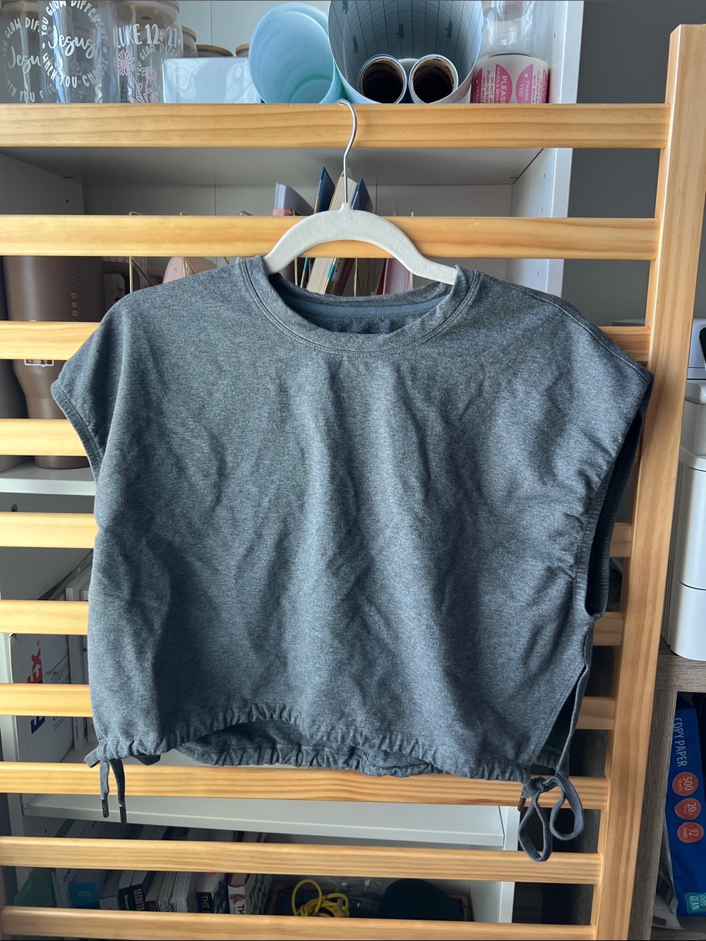 Cropped Charcoal Gray Drawstring Muscle Tee